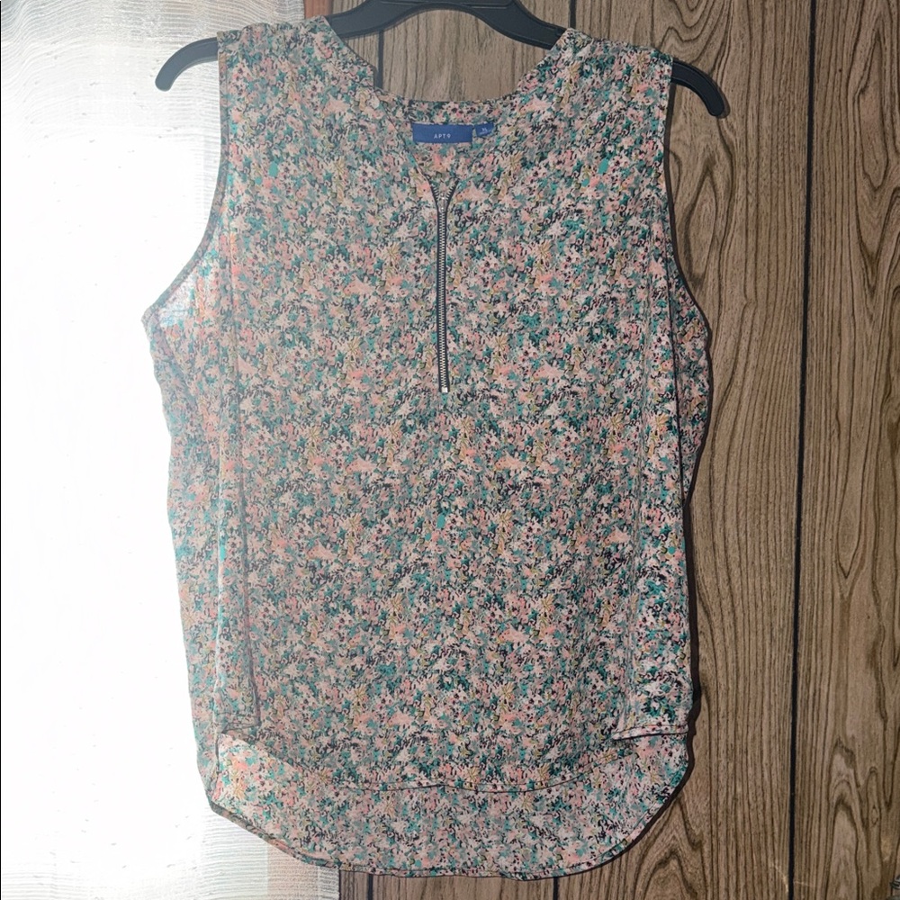 Apt. 9 Floral Zip-Front Blouse - Pink and Green